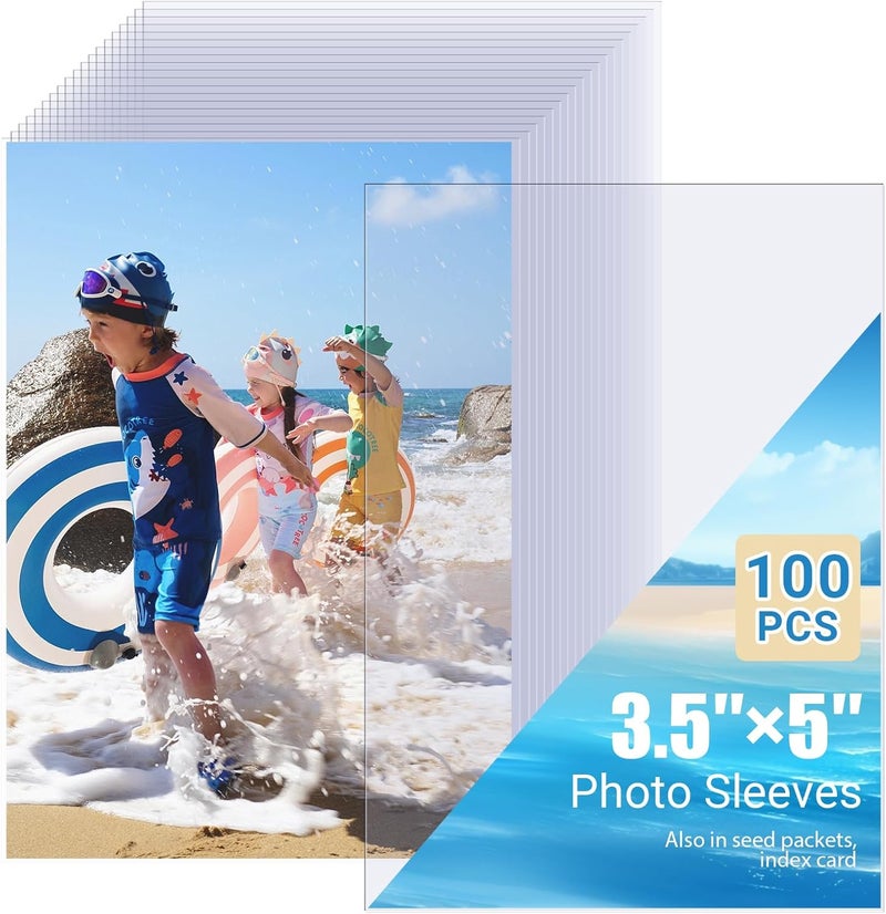 Zofly 100 Pcs Clear Photo Sleeves, Top Loading Acid-Free Plastic Sheet Protectors for Photos, Index Cards, Archival Safe, Water/dust Proof Storage, 3.5x5 - Image 1